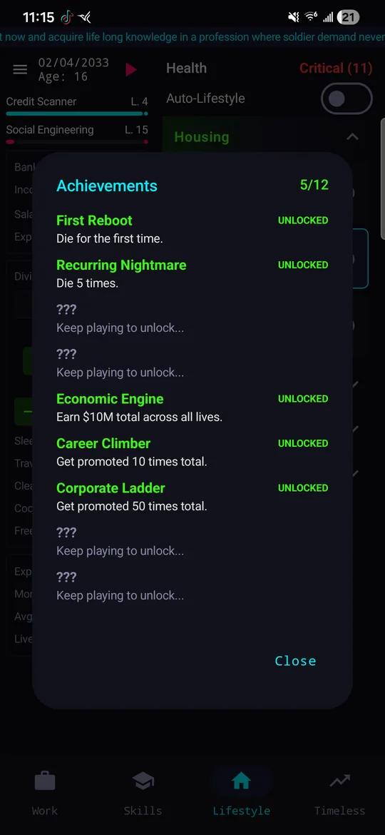 Achievements dialog