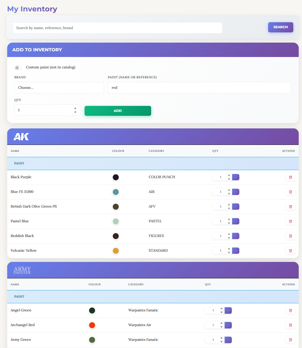 Inventory management interface